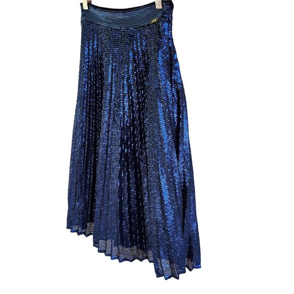 Guess Pleated Sequin Midi Skirt Blue 27 / US 4 | Holiday Glam - Picture 5 of 8